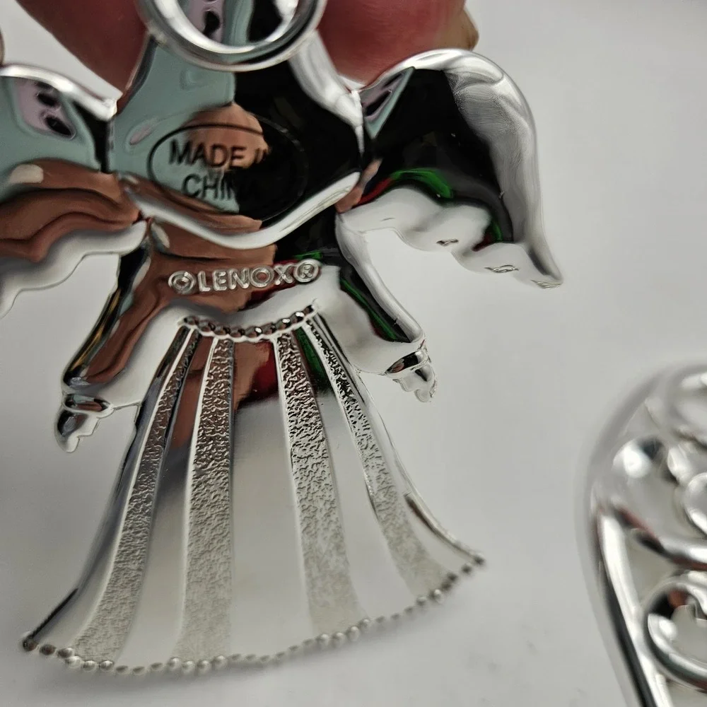 Lenox Silverplate Angel & Heart Hanging Ornaments Set of 2, Silver/Red Christmas